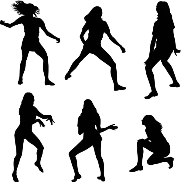 Reihe Tanzender Mädchen Silhouetten — Stockvektor