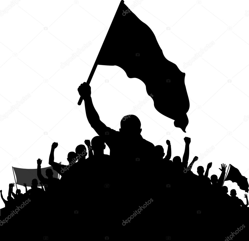 silhouette of demonstrators