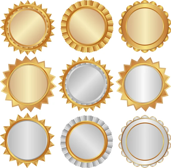 Golden and silver badges - vector illustration — Stock Vector