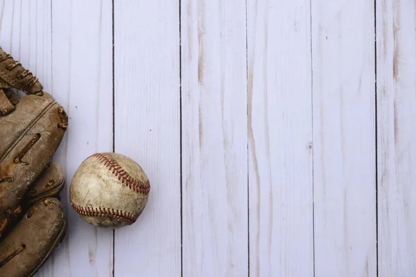 Kožená Baseballová Rukavice Míč Zblízka Záběr Baseballový Koncept — Stock fotografie