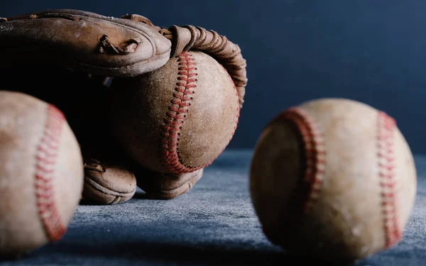 Gamla Grunge Baseball Bakgrund Med Begagnade Bollar Från Spel Och — Stockfoto