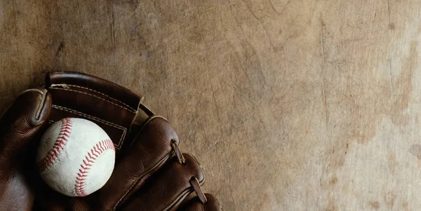 Baseball Ball Glove Wooden Background — Stock Photo, Image