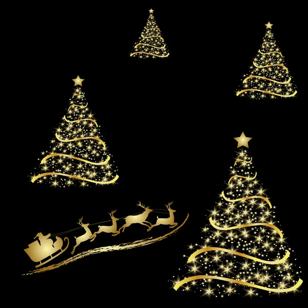 Abstract golden christmas tree on black background. — Stock Vector