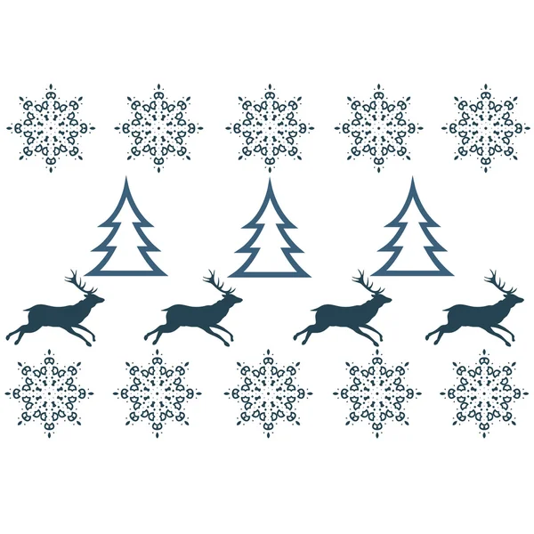 Nahtloses Muster mit Winterpullover-Design - Hirsch, Schneeflocke und Weihnachtsbaum — Stockvektor
