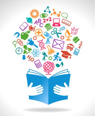 Eğitim kitap üzerinde kabarcık şeklinde simgeler