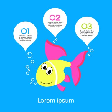 Metin ve sayıları ile çizgi film balık