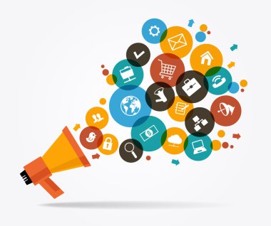 Pazarlama promosyon kavramı. Megafon çevrili 