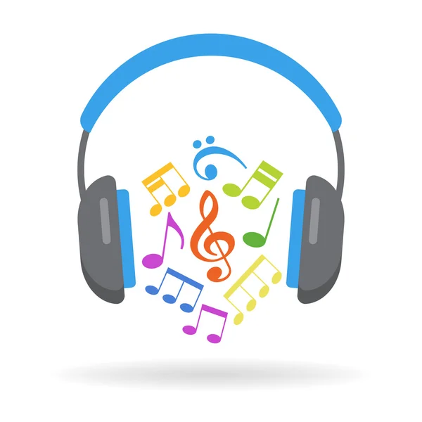 Auriculares y notas musicales — Vector de stock