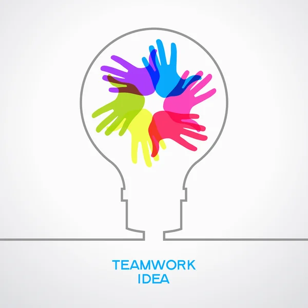 Teamwork concept met lightbulb en handen — Stockvector