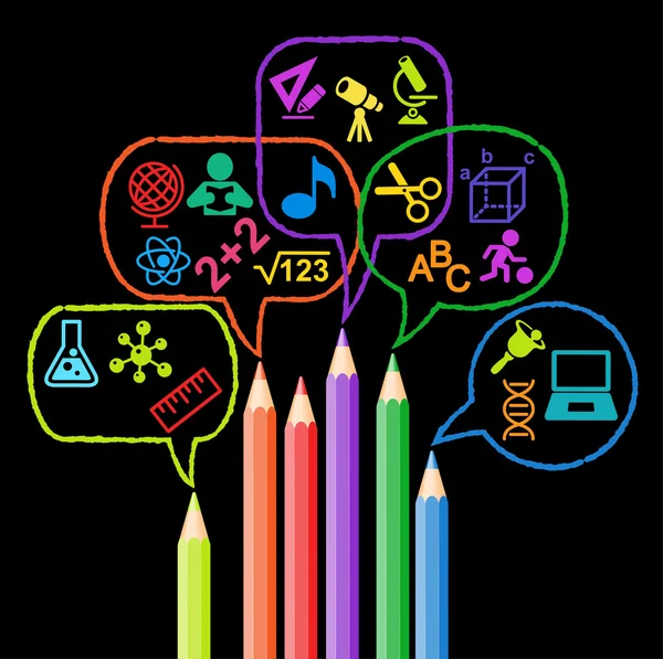 Ołówki z ikonami edukacji w dymki — Wektor stockowy