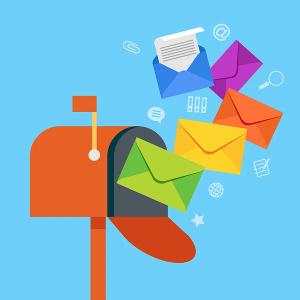 Postbus en gekleurde enveloppen — Stockvector