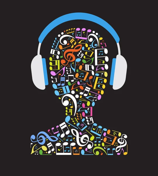Ανθρώπινο κεφάλι με τα ακουστικά — Διανυσματικό Αρχείο
