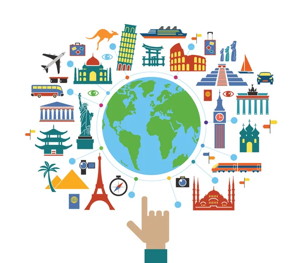 Globe with Famous international landmarks — Stock Vector