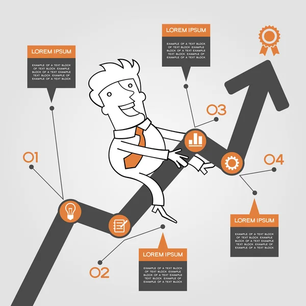 Businessman on graph up infographics — Stock Vector