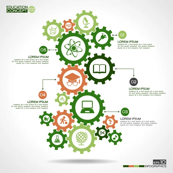 Icons of education in gears — Stock Vector