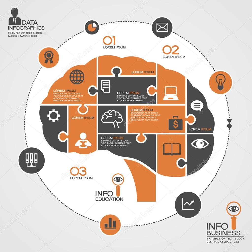 human brain as infographic business icons