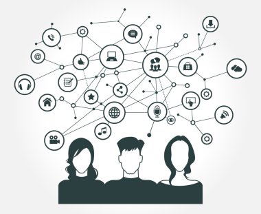 Avatar ağ simgeleri tarafından çevrili insan