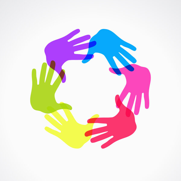 круглая спираль разноцветных отпечатков рук
.