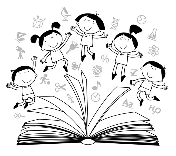 Illustrazione di bambini con libro — Vettoriale Stock