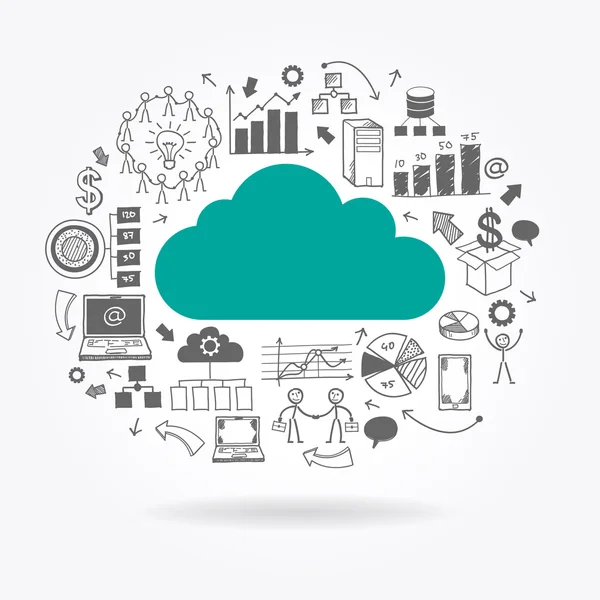 Cloud circondato da una rete di computer astratti — Vettoriale Stock