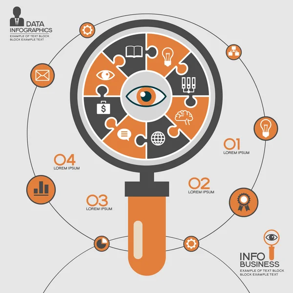 Lente d'ingrandimento astratta circondato infografica — Vettoriale Stock