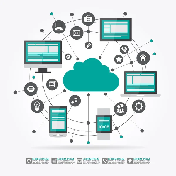 Wolk omgeven door abstracte computernetwerk — Stockvector