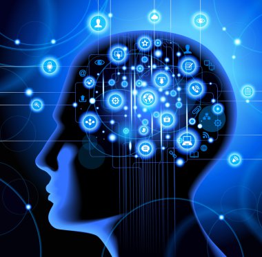 insan kafası bilgisayar ağının simgeler