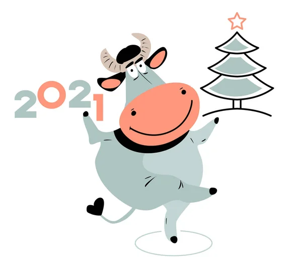 Dessin Animé Drôle Taureau Carte Postale Symbole Nouvel 2021 — Image vectorielle