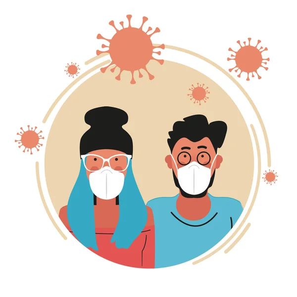パンデミックとの戦い 医療マスクの人々のグループ 大気汚染 インフルエンザからの保護 — ストックベクタ