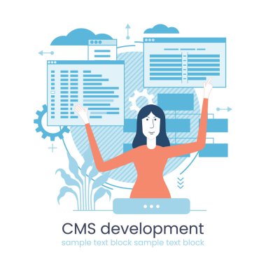 Website architecture concept. PHP and MySql. CMS content management system. Web development. Software testing. Interface design, clipart svg vector 