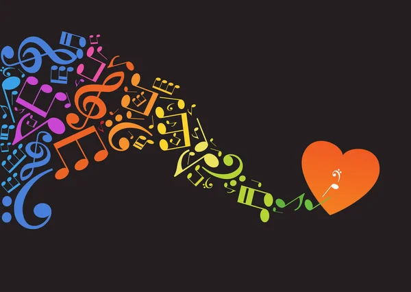 Valentijnsdag Kleurrijke Muzikale Noten Vorm Van Een Sierlijke Golf Een — Stockvector
