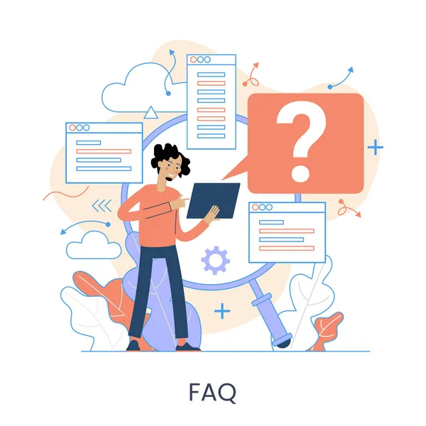 ウェブサイトのメニューは概念を助ける オンラインガイド ランディングページセクションをサポートします よくある質問 メタファーから連絡を ヘルプユーザーインターフェイス — ストックベクタ
