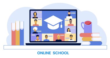 E-öğrenme konsepti. Uzaklık öğrenme simgesi. Çevrimiçi eğitim kursları. Ev tatili. İzole vektör ögesi.