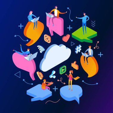 Sosyal ağlar diyalog konsepti afişi