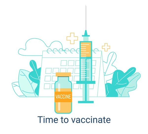 Campagna Immunizzazione Concetto Vaccinazione Assistenza Sanitaria Trattamento Medico Siringa Flaconcino — Vettoriale Stock