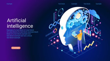 Makine öğrenimi, yapay zeka, dijital beyin ve yapay düşünme süreci konsepti. Yapay zekalı bilim kurgu sibernetik robot.. 