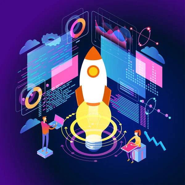 การจ ดการการเร แบนเนอร แนวค Isometric — ภาพเวกเตอร์สต็อก