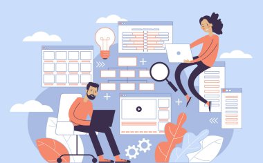 Website architecture concept. PHP and MySql. CMS content management system. Web development. Software testing. Interface design, clipart svg vector 