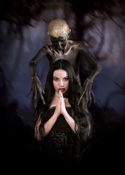 Witch and her familiar — Stock Photo, Image