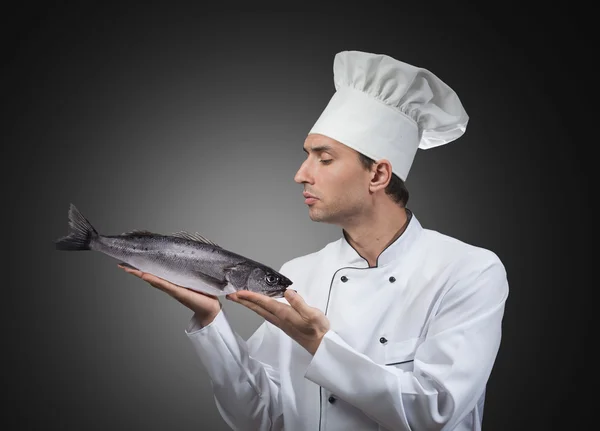 Chef avec un poisson — Photo