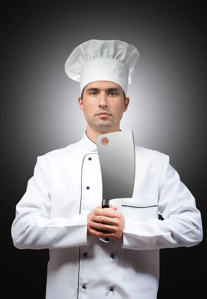 Chef-kok met een hakmes — Stockfoto