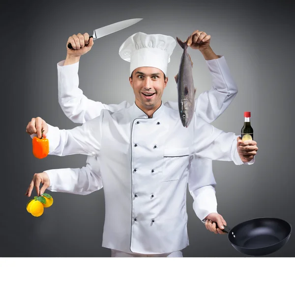 Chef con muchas manos — Foto de Stock