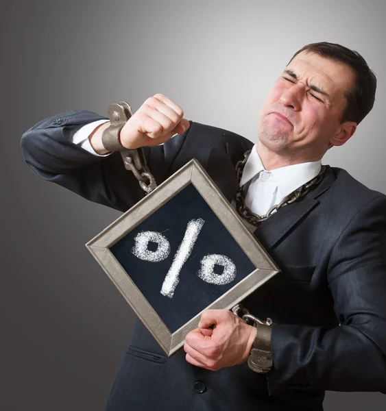 Aaneengeschakelde zakenman met een bord — Stockfoto