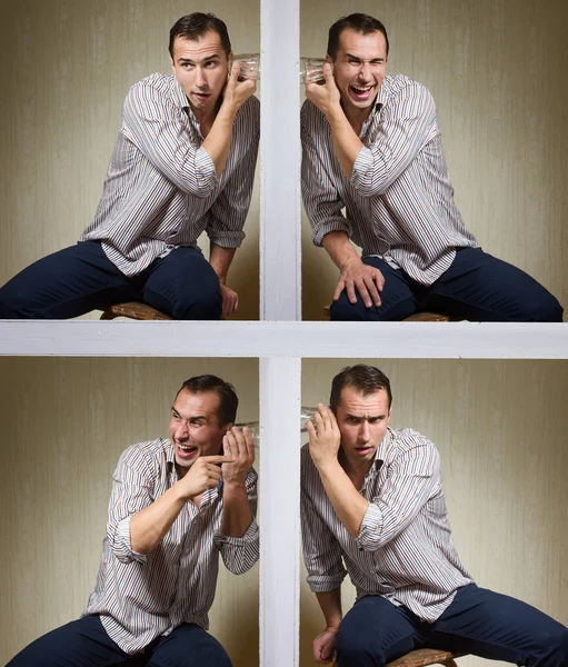 Listening through the wall — Stock Photo, Image