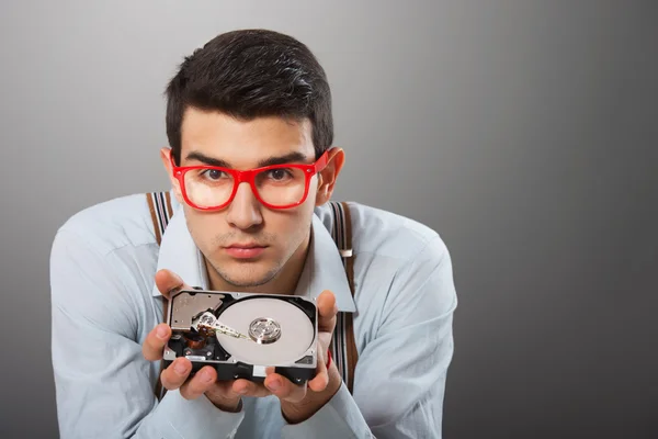 Uomo con disco rigido — Foto Stock