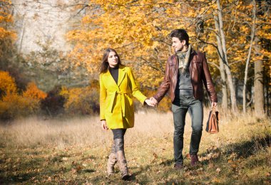 sonbahar Parkta yürümek çift