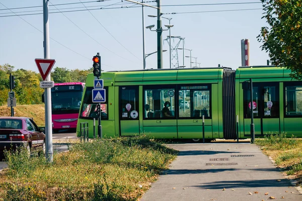 Reims France Października 2020 Widok Nowoczesnego Tramwaju Elektrycznego Dla Pasażerów — Zdjęcie stockowe