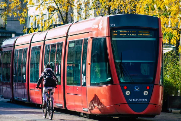 Reims França Outubro 2020 Vista Bonde Elétrico Moderno Para Passageiros — Fotografia de Stock