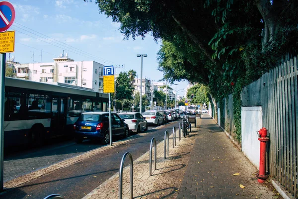 Tel Awiw Izrael Listopad 2020 Widok Izraelskiego Autobusu Jadącego Przez — Zdjęcie stockowe