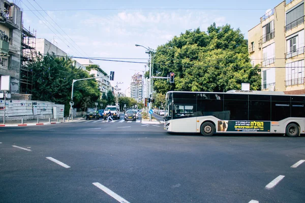 Tel Awiw Izrael Listopad 2020 Widok Izraelskiego Autobusu Jadącego Przez — Zdjęcie stockowe